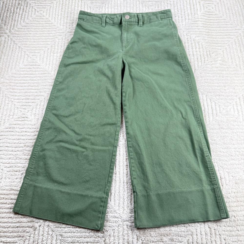 Gap Wide Leg Crop Pants Womens 2 Regular Green High Waist Twill Utility Trousers